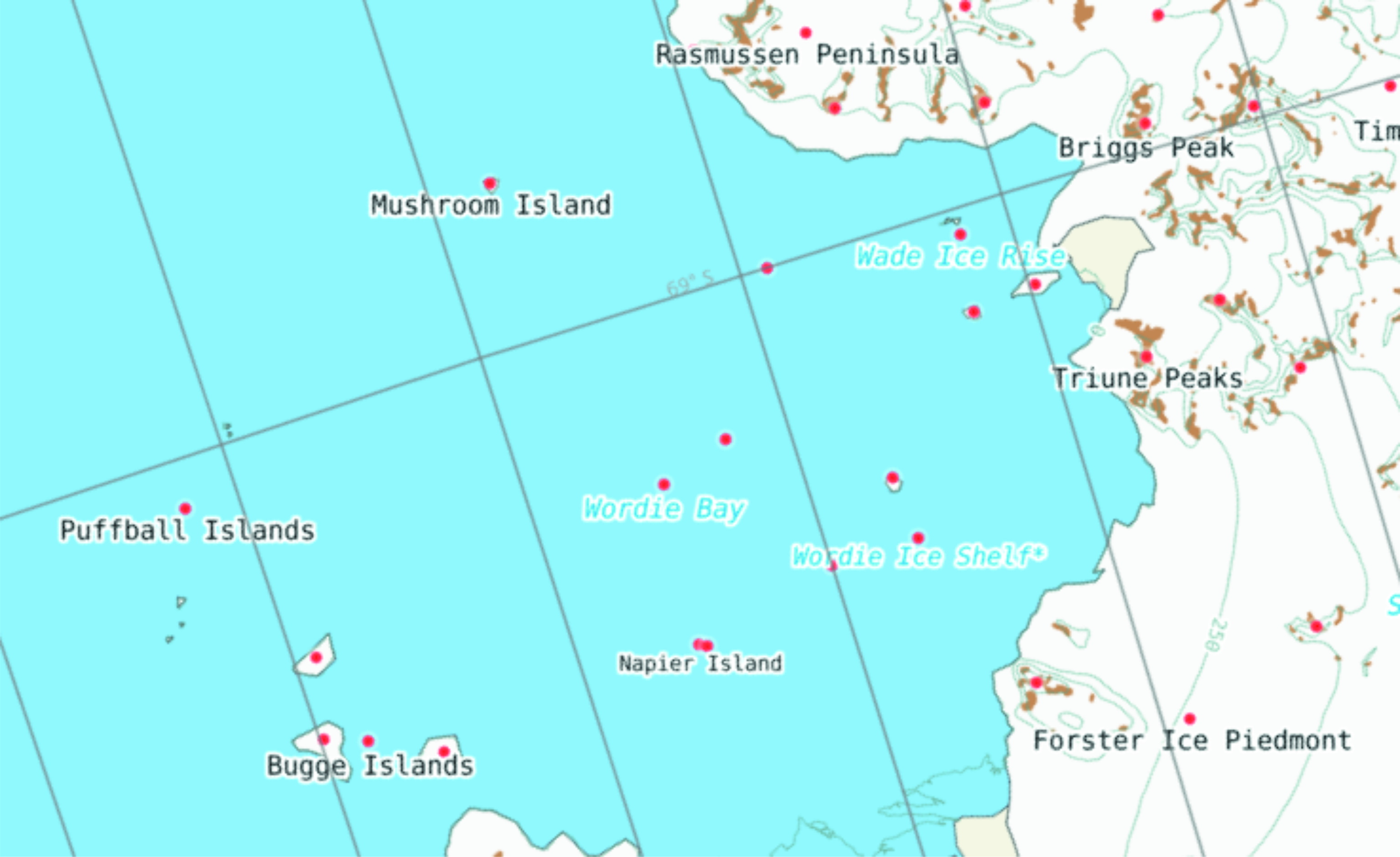 Wordie Bay with Wordie Ice Shelf indicated