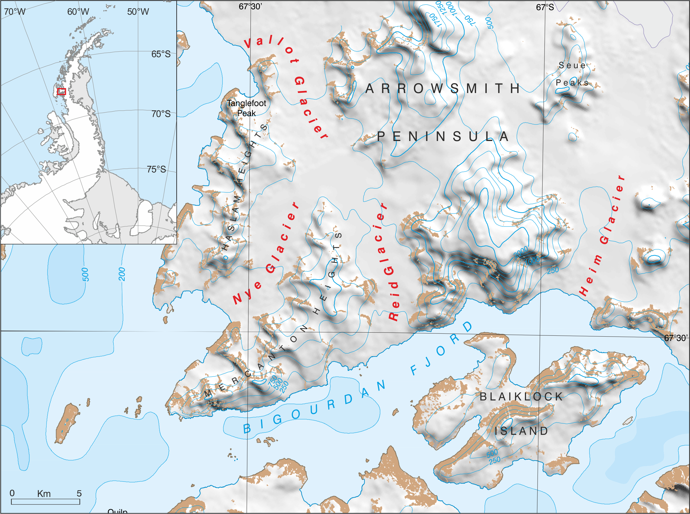 Place names highlighing significant glaciologists.