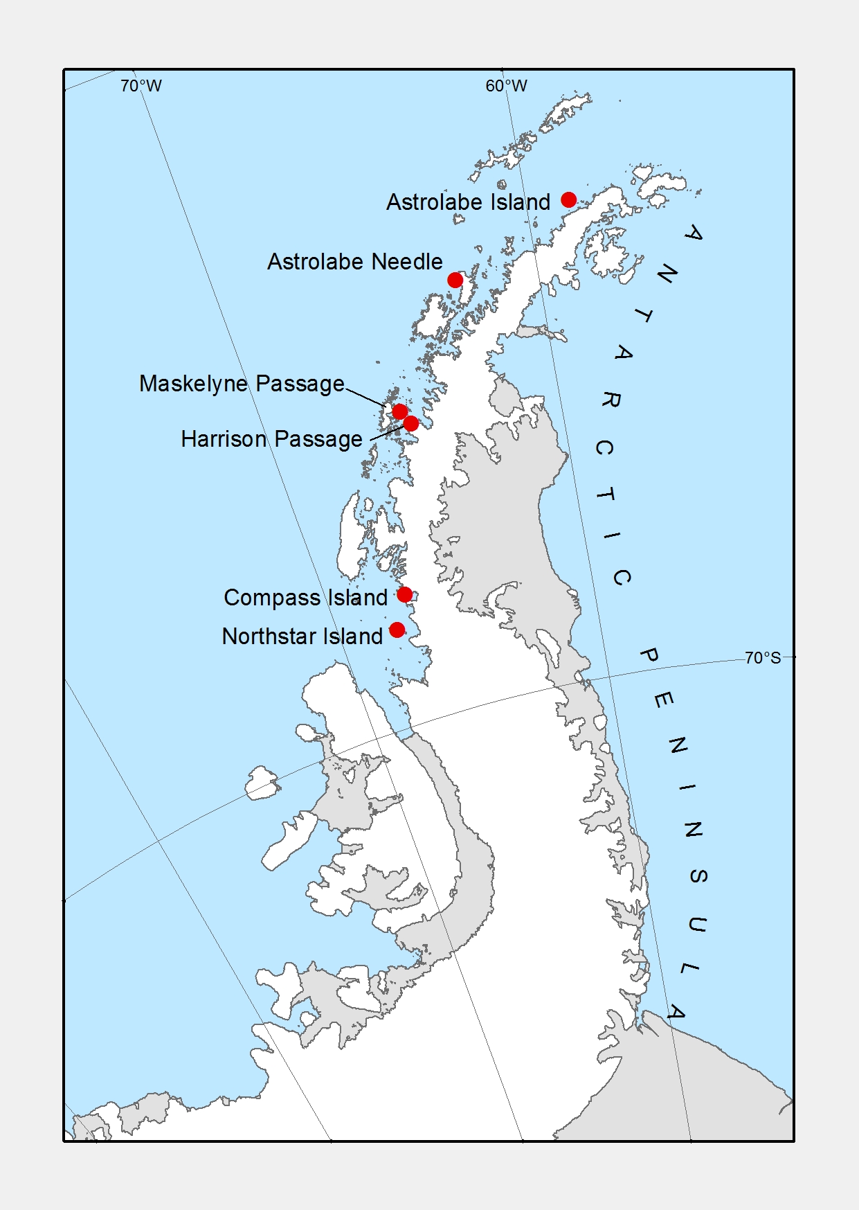 Place names highlighing features of navigation.