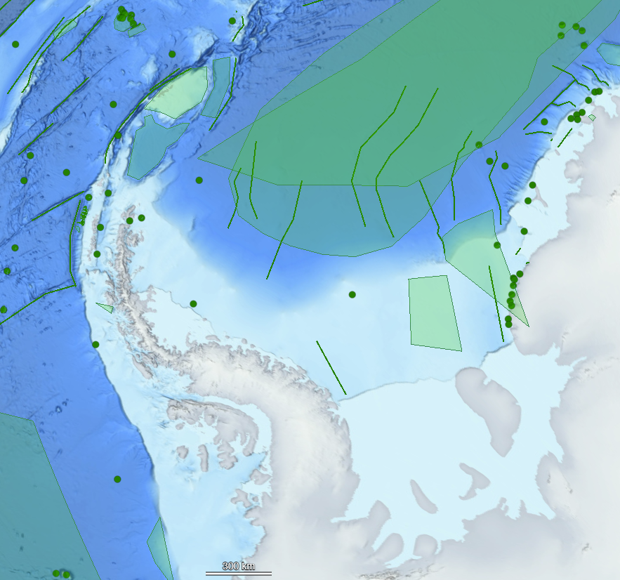 Map showing undersea place names in the Southern Ocean