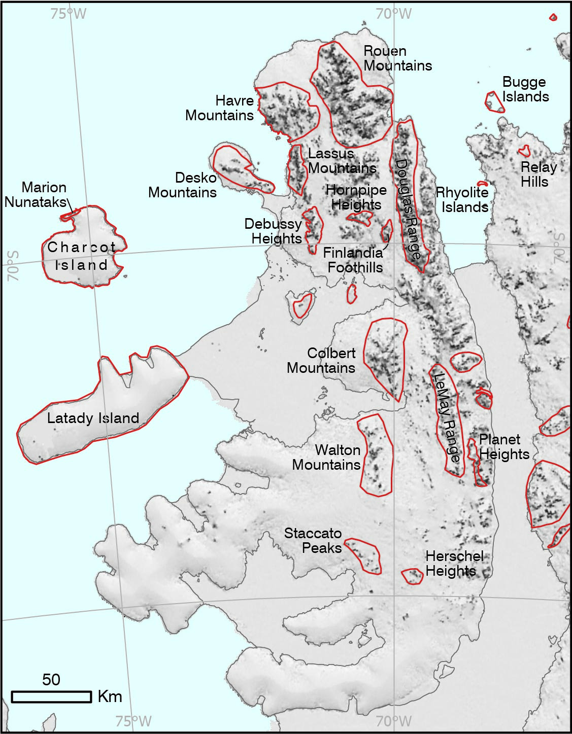 Map showing place-names defined by polygons