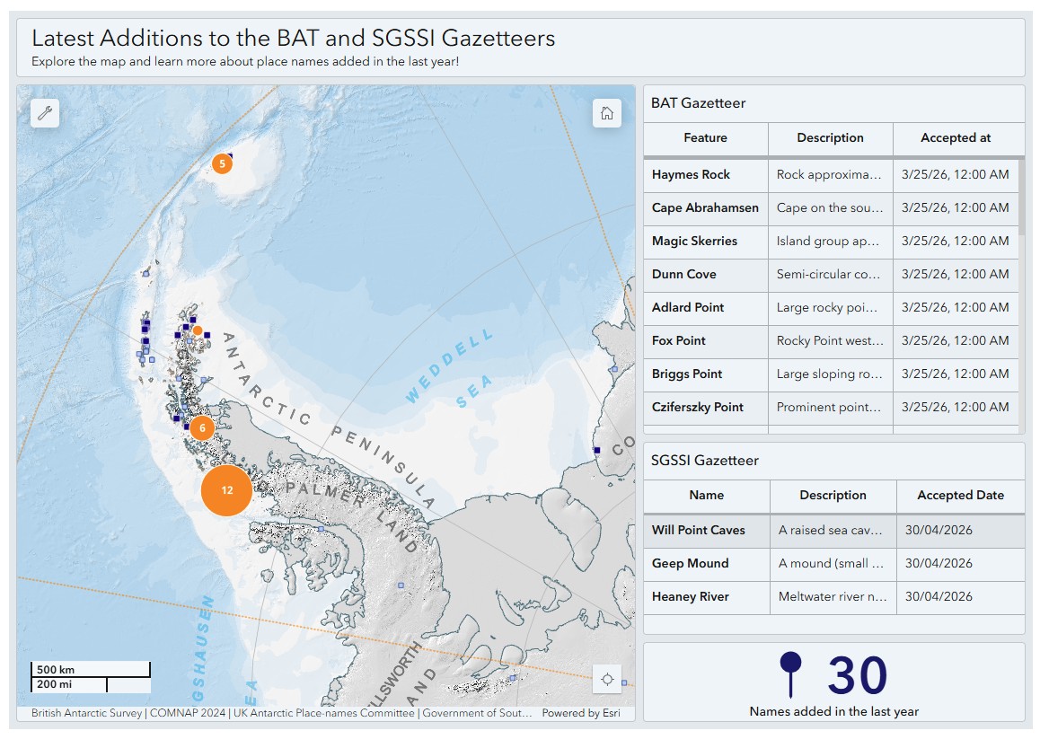 New place names across BAT